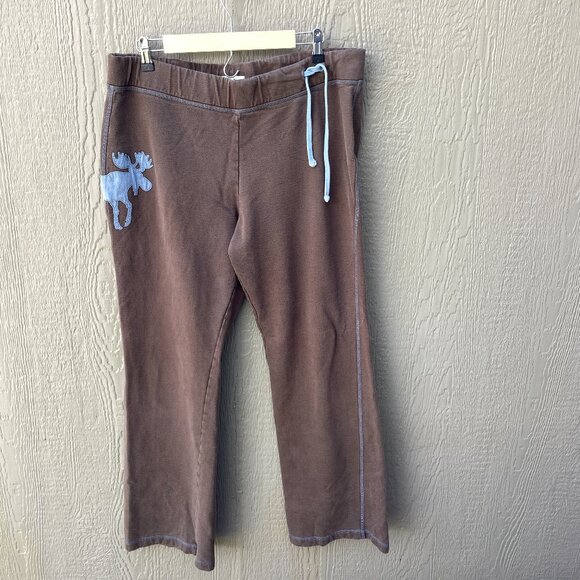 Hatley Heritage Y2K Sweatpants Womens XL Brown Blue Moose Wide Leg Drawstring - Picture 1 of 10